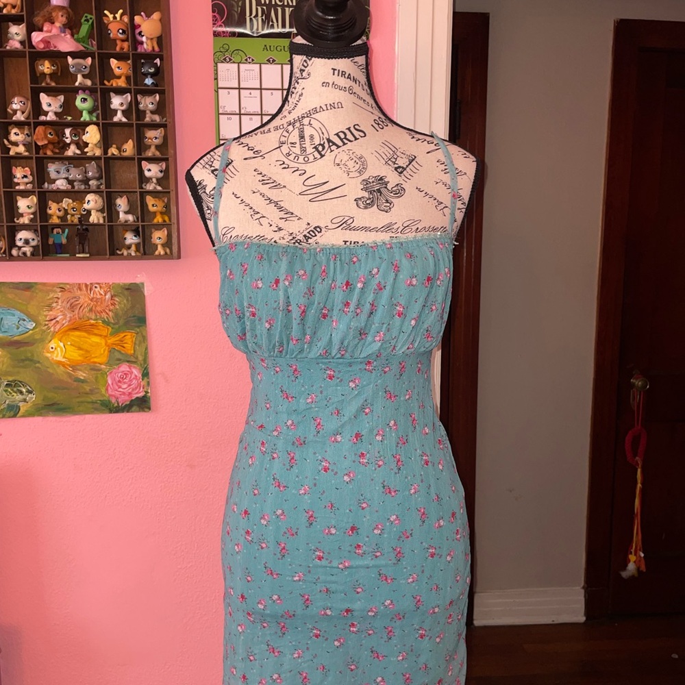 Forever 21 Strapless Teal and Pink Floral Dress